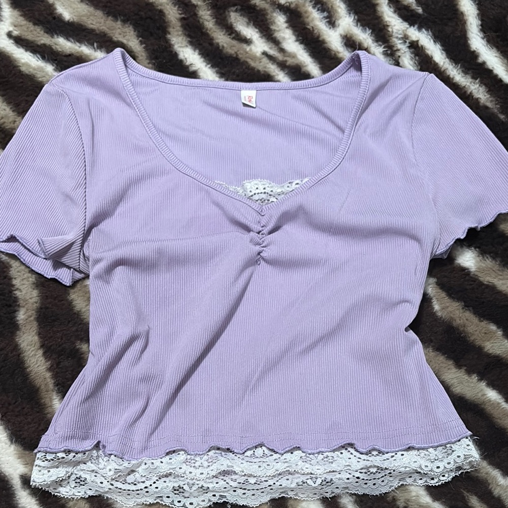 ROMWE Purple Ruched Crop Blouse with Short Sleeves
